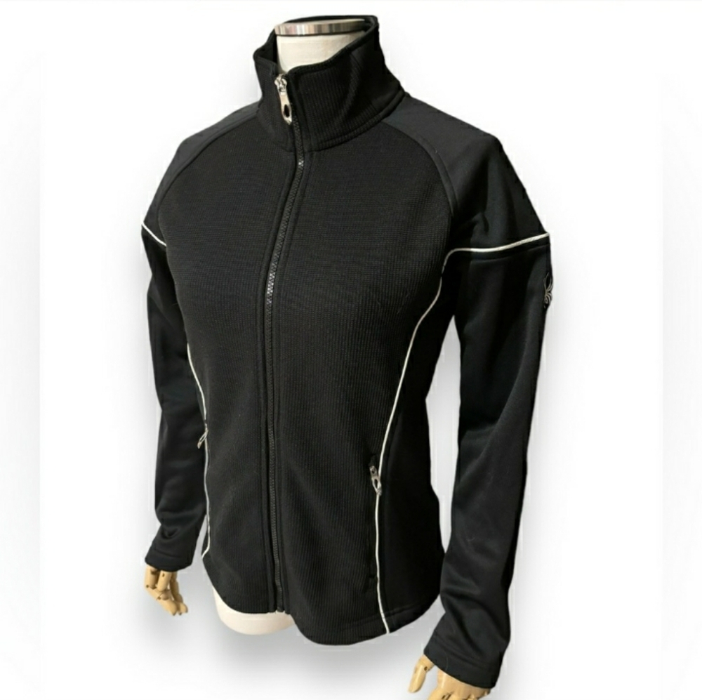 SPYDER Essential Core Sweater Black with Contrast White Piping